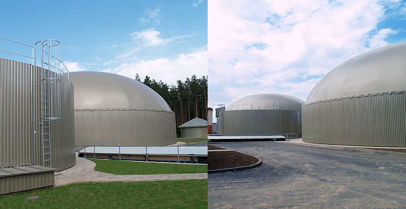 Biogāzes ražotnes bioreaktoru tvertnes.